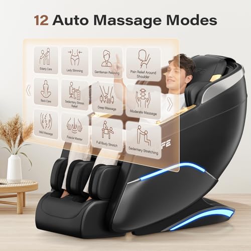 TLIFE Massage Chair Full Body, 160°Zero Gravity Recliner with Body Scan, 50" SL-Track Shiatsu Massage Chair, Fixed Point M...
