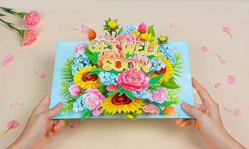 PQ Bees Get Well Pop Up Cards for Women, 3D Encouragement Get Better Soon Card, Colorful Thinking of you 3D for Speedy Sur...