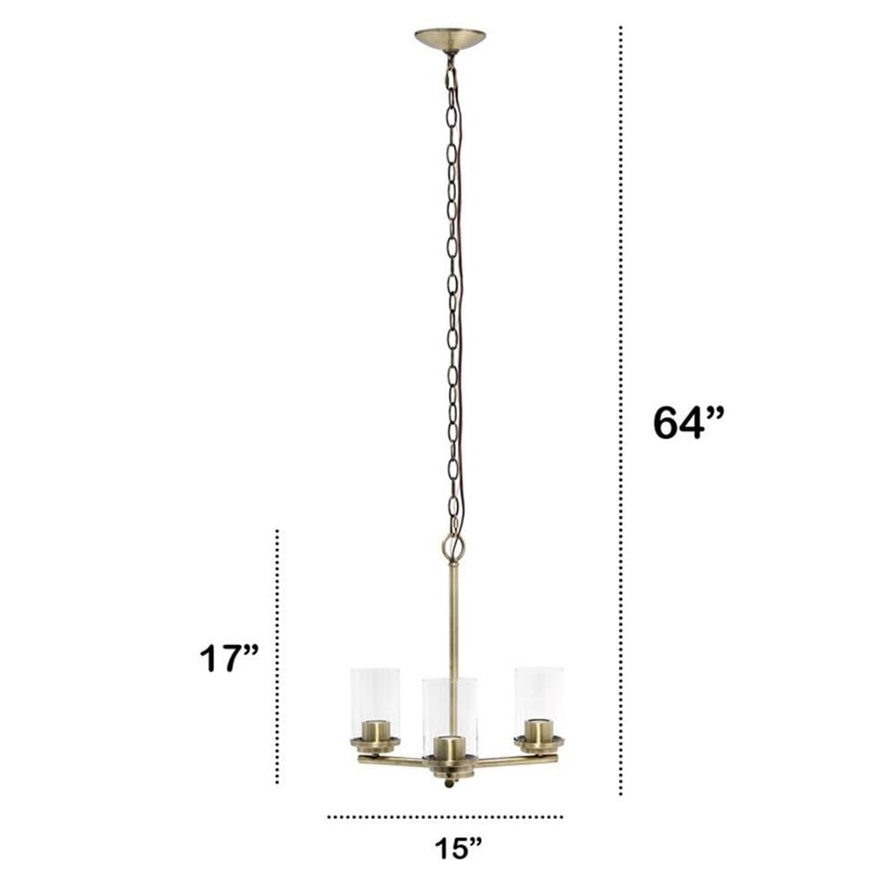LALIA HOME 3-Light Pendant Chandelier, Antique Brass, 15x15x64, Glass, Model LHP-3012, Ideal for Kitchen Island, Foyer, Living Room
