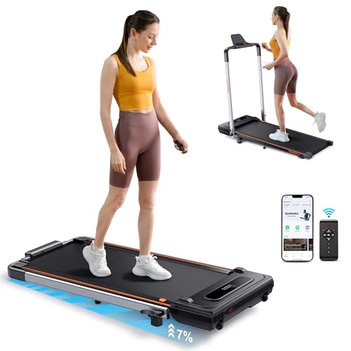 Foldable Treadmill with 7% Incline, 2.5HP Portable Under Desk Walking Pad with 0.6-7.5MPH, Handle, Remote and App Control,...