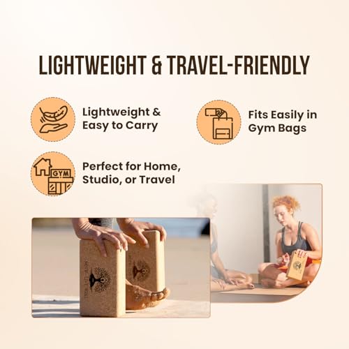 MHW - LIVE WELL Cork Yoga Block – Natural Anti-Slip Yoga Block for Stability & Deepening Poses - 9x6x3 Inches, Single