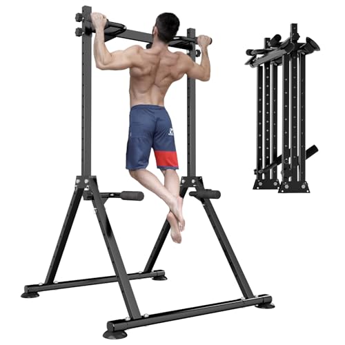 Leasbar Foldable Power Tower Dip Station Pull Up Bar, Multifunction Triangular Structure Pull Up Station Home Gym Strength...