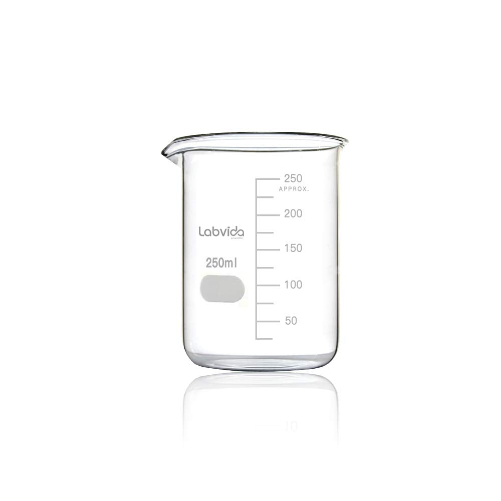 Labvida Upgrated 3 Size Low Form Beaker Set, 50ml 100ml 250ml, 3.3 Boro Glass Beakers with Printed Graduation, LVA017