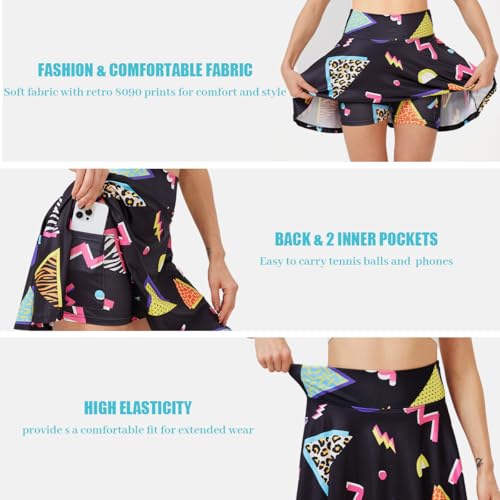Coseaon 80s 90s Tennis Skirts Set for Women with Pockets Retro High Waisted Athletic Golf Skirts with Bag for Party Workout