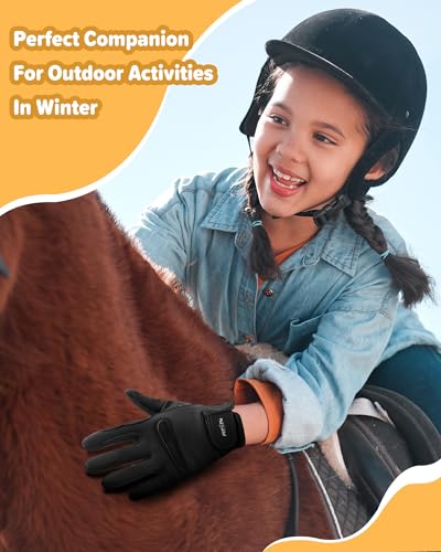 FitsT4 Sports Kids Horse Riding Gloves Winter Equestrian Gloves Girls Boys Horseback Gloves for Youth Children Cycling Biking