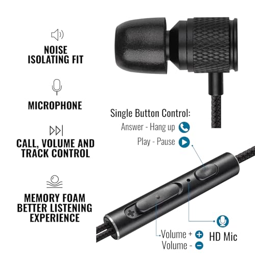 LUDOS Ultra Wired Earbuds in-Ear Headphones, 5 Years Warranty, Earphones with Microphone, Noise Isolating Ear Buds, Memory...