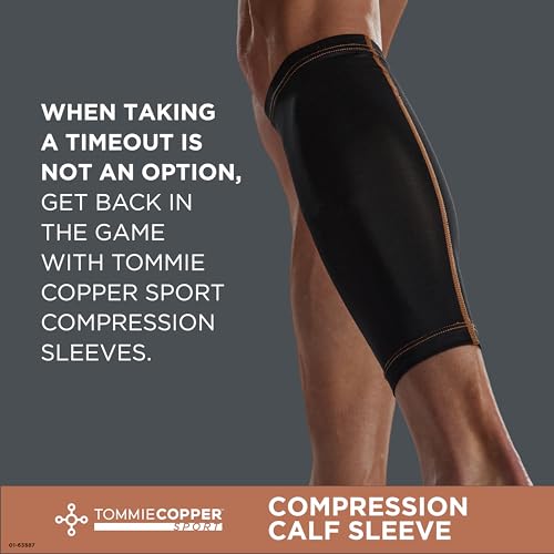 Tommie Copper Calf Compression Sleeve (L/XL, Black), 15-20 mmHg, 4D Stretch & Non-Slip Fit for Targeted Support, Patented ...