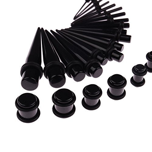 JieyueJewelry 50 Pieces Ear Stretching Kit 14G-00G Acrylic Tapers and Plugs + Silicone Tunnels - Ear Gauges Expander Set B...
