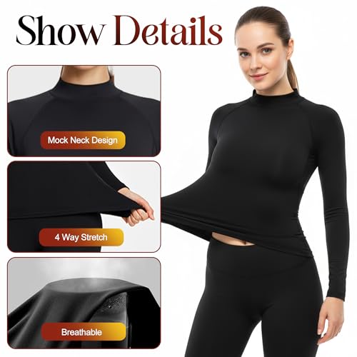 Coume 4 Pack Women Thermal Turtleneck Shirts Women Mock Turtle Neck Long Sleeve Tops Fleece Lined Compression Basic Layer
