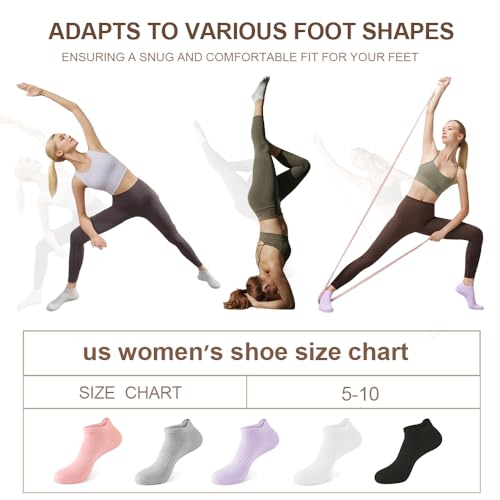 kepiibi 5 Pairs Pilates Socks with Grips for Women Non Slip Grip Yoga Crew Socks for Barre Hospital Barefoot Workout