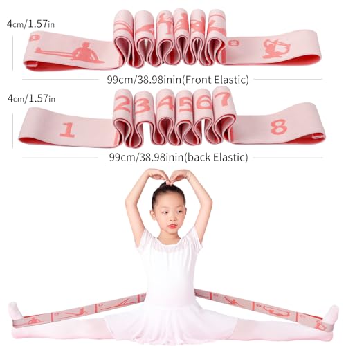 2 PCS Adjustable Extended Children's Stretching Straps with 8 Loops, Multi-Functional Elastic Stretch Bands for Gymnastic...