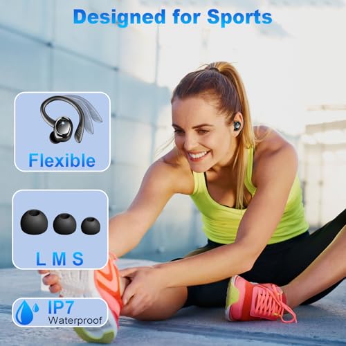 Hupoaf Wireless Earbuds Sport, New Bluetooth 5.4 Headphones with Earhooks, 50H Stereo Deep Bass Over Ear Buds with 4 ENC N...