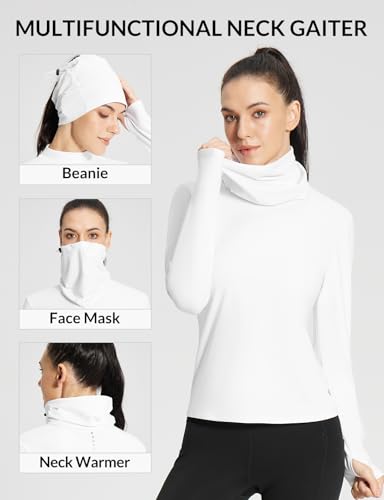 baleaf Women's Thermal Long Sleeve Shirts Fleece Mock Neck Top Warm Undershirts with Detachable Neck Gaiter Thumbholes