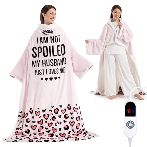Wearable Heated Blanket for Women, Unique Christmas Birthday Gift for Wife, Electric Throw Blanket with Sleeves, Foot Pock...