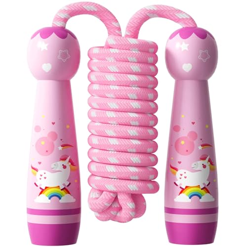 Jump Rope for Kids-Adjustable Cotton Braided Skipping Rope with Wooden Handle for Toddler Fitness Workout Exercise Outdoor...