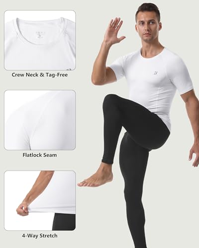 Roadbox Compression Shirt Men Short Sleeve, Cool Dry Base Layer Athletic Undershirts, Workout T-Shirt for Sports Gym Running
