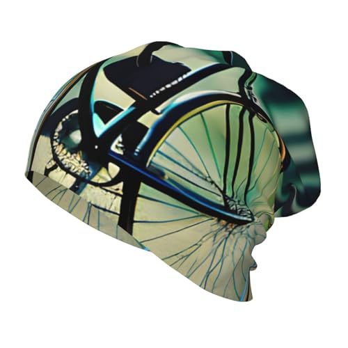 Retro Bicycle Print Soft Beanie Winter Hat Warm Thermal Cap Headwear for Snow Play Outdoor Activities