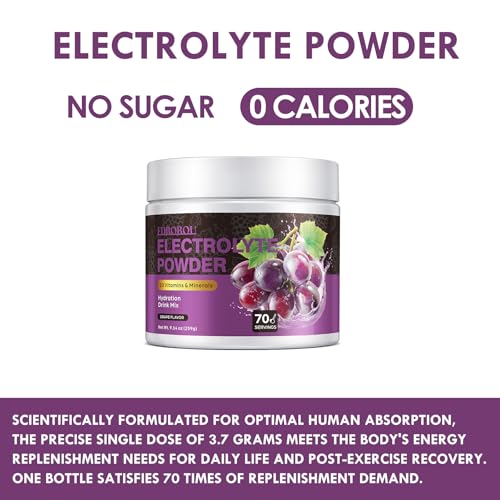 EDBOBOU Sugar Free Electrolyte Powder Grape Flavor 70 Servings Refreshing Hydration with Potassium, Sodium & Magnesium Glu...