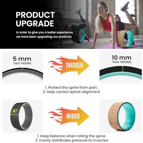 Yoga Wheel for Stretching & Flexibility to Help Back Aches & Tension, Deep Tissue Muscle Massage. Back Roller Wheel with E...