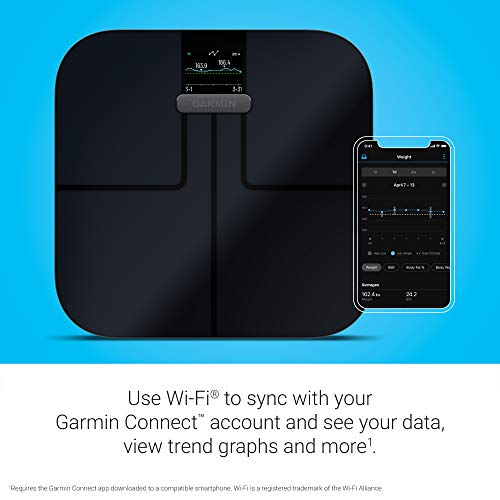 Garmin Index S2, Smart Scale with Wireless Connectivity, Measure Body Fat, Muscle, Bone Mass, Body Water% and More, Black...