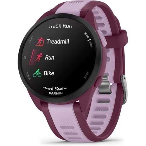 Garmin 010-02863-33 Forerunner 165 Music Smart Sport Watch, Berry + Lilac Bundle with Deco Essentials Charging Dock, 3X Si...
