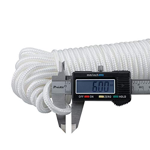 jijAcraft Nylon Rope, 100 Feet White Nylon Rope, 1/4 Inch Solid Braided Rope Thick Strong Nylon Rope for Multi-Purpose Tie...
