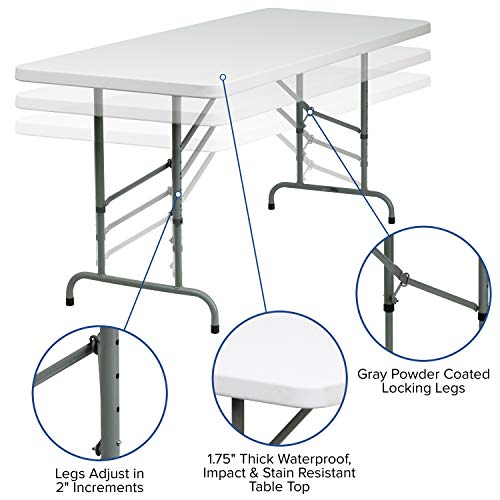 Flash Furniture Kathryn 6' Rectangular Adjustable Plastic Folding Event Table, Folding Portable Banquet Table for Indoor/O...