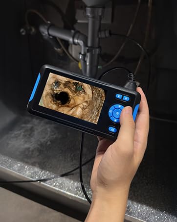 T TAKMLY Endoscope Camera with Light, Dual Lens 1080P Industrial Borescope with 8 LED Lights, 4.3'' Inspection Snake Cameras, 16.4FT Semi-Rigid Cable, IP67 Waterproof (Blue)