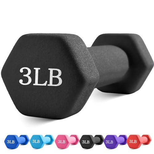Portzon Weights Dumbbells with Neoprene Coating（Single）, 1LB-3LB Anti-Roll, Anti-Slip, Hexagonal Home Fitness Equipment fo...