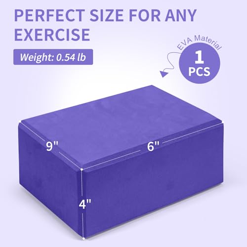 1 Pack Large Yoga Block 9x6x4 Inches, Sturdy Yoga Foam Blocks, High Density & Non Slip Surface for Yoga, Pilates & Stretch...