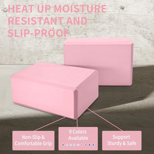 Yoga Block 2 Pack 9"x6"x3", Sturdy Yoga Foam Blocks, High Density & Non Slip Surface for Pilates & Stretching, Fitness Acc...