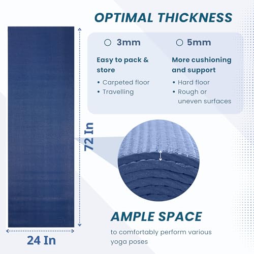 Everyday Yoga Deluxe Mat, Spacious 72"x24" Non-Slip Yoga Mat for Comfortable Home Workouts, 3-5mm Extra Thick