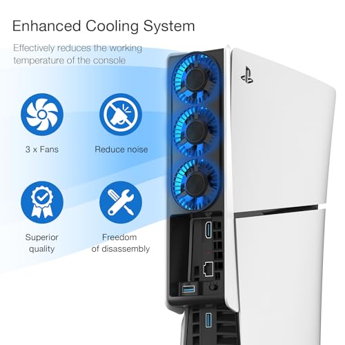 JUSPRO Cooling Fan for PS5 Slim, Upgraded Quiet Cooler Fan with LED Light for PS5 Slim Console Digital & Discs Edition