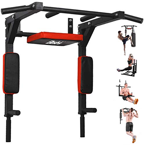 BESTHLS Wall Mounted Pull Up Bar and Dip Station, Heavy Duty Wall Mount Pull-up Chin Up Bar Multifunctional Home Gym Worko...