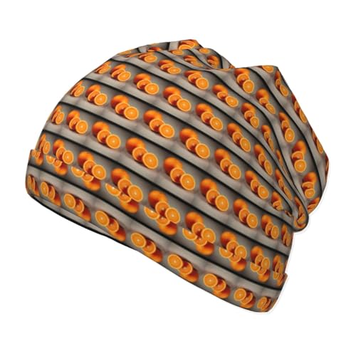 YANYU Orange Fruit Print Soft Beanie Winter Hat Warm Thermal Cap Headwear for Snow Play Outdoor Activities
