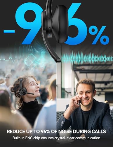 TECKNET Wireless Headset, Bluetooth Headset with Noise Cancelling Microphone - Rechargeable Bluetooth V5.2 Headphones, 50H...