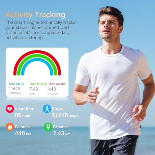Fit Ring, Smart Health Rings for Women Men with Heart Rate,Blood Oxygen,HRV,Stress Level, Sleep Monitor, Step Tracker, No ...