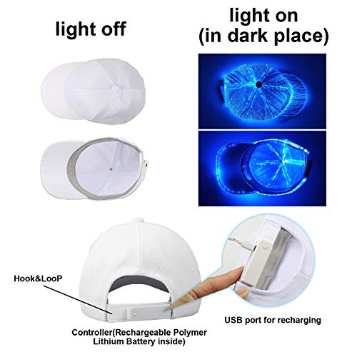 Ruconla Fiber optic cap LED hat with 7 colors luminous glowing EDC baseball hats USB Charging light up caps even party led...
