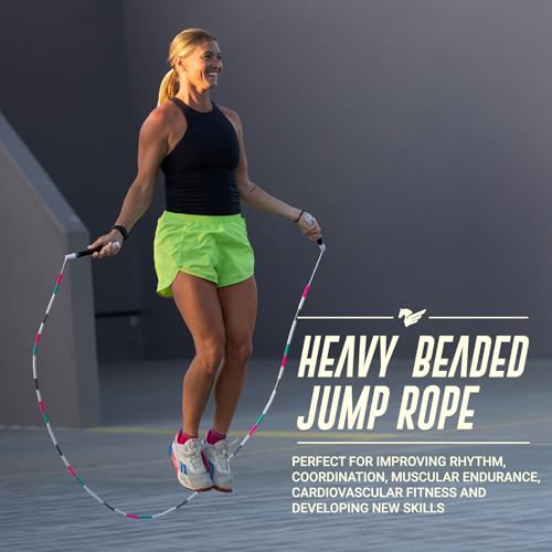 Elite Jumps - Heavy Beaded Jump Rope - 6.5oz Weighted Jump Rope for Women - Durable & Heavy Resistance - 10ft Long Adjusta...
