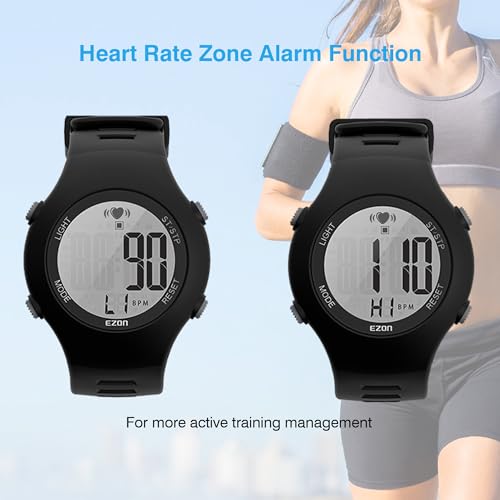 EZON Heart Rate Monitor Chest Strap and Digital Watch,5ATM Waterproof Fitness Tracker with HRM,Calories Burned,Stopwatch a...