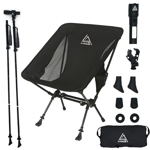 AVIVA Sports 3-in-1 Camping Chair, Trekking Poles & Mounted Flashlight – All-in-One Backpacking Kit Small & Weighs Only 3 ...
