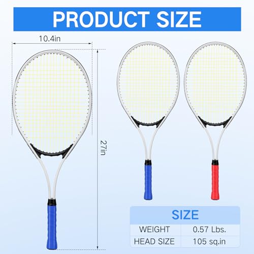 Motionchic 4 Pcs Tennis Rackets for Adult Recreational 4 Players 27" Tennis Racquet Lightweight Tennis Racket with 3 Tenni...