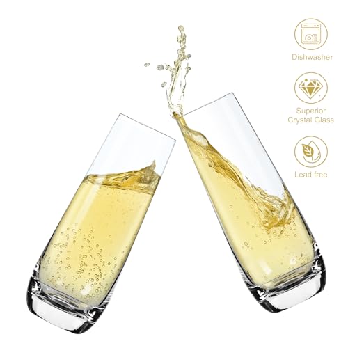 FrutPunch Champagne Glasses, Stemless Champagne Flutes Set of 4, 8OZ Champagne Flutes, Crystal Glasses, Cocktail Glass Se...