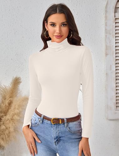 Turtleneck Tops for Women - Long Sleeve Shirts Lightweight Stretch Slim Fit Fall Fashion Basic Underwear Top Winter Clothes