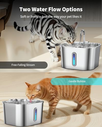 Cat Water Fountain Stainless Steel, 74oz/2.2L Cat Fountain with Quiet Pump, Automatic Pet Water Dispenser, Ideal for Mult...