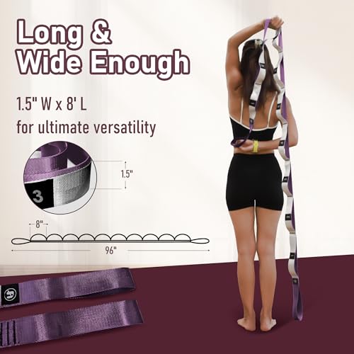 Foyer Nuage Stretch Bands for Exercise, Non Elastic Yoga Stretching Strap with Loops, 3.8cm x 2.45m, Stretching Bands for ...