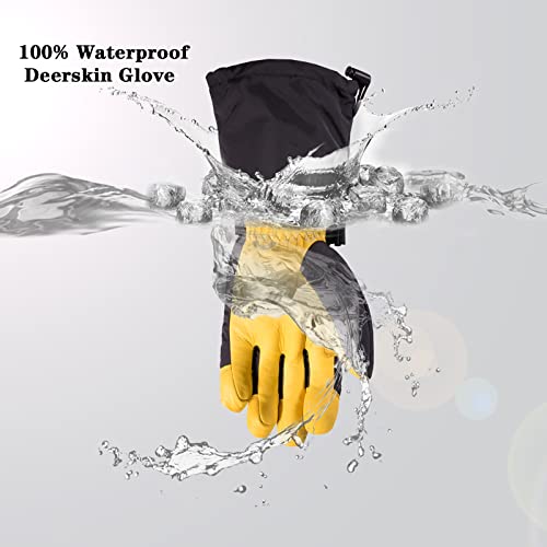 SKYDEER Waterproof and Windproof Genuine Deerskin Leather Ski Gloves with 150G 3M Thinsulate Insulation (SD8648T)