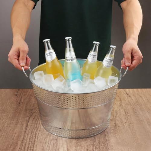 Biugaaufai 15.3 x 9 x 7.48 inches Silver Metal Galvanized Tub with Handles, 4 Gallon Galvanized Beverage Tubs for Parties,...