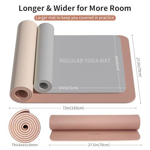 WOHAO Extra Thick 8mm Yoga Mat, 72"x28" Non Slip Exercise Mat, Reversible 2-Sided Dual Color Premium POE Material, with Ca...
