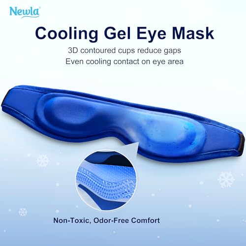 Contoured Cooling Gel Eye Mask: Snug Fit Cold Compress for Puffiness Migraines Dark Circles Sinus Eye Strain - Fits All Head Sizes - Daily Relaxation Beauty Care Travel (Blue)